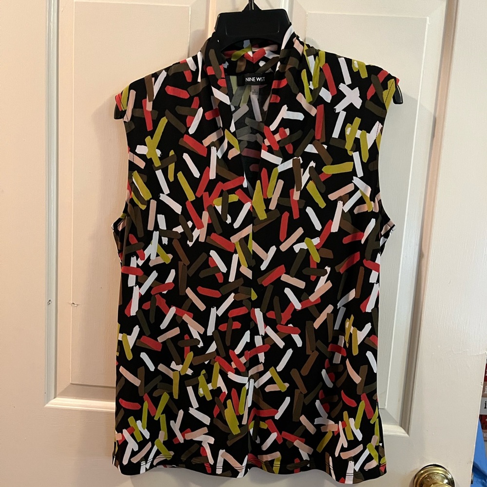 Nine West multi colored sleeveless suit blouse